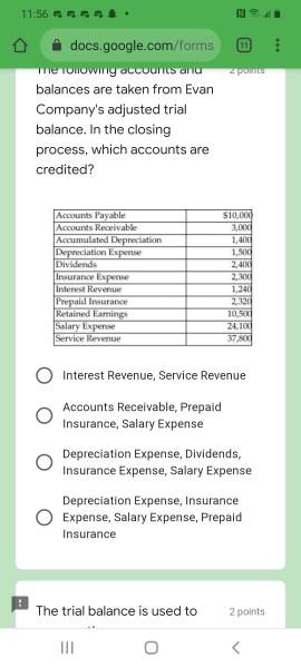  11:56 $. 10 docs.google.com/forms me Tomoving accounts and balances are taken