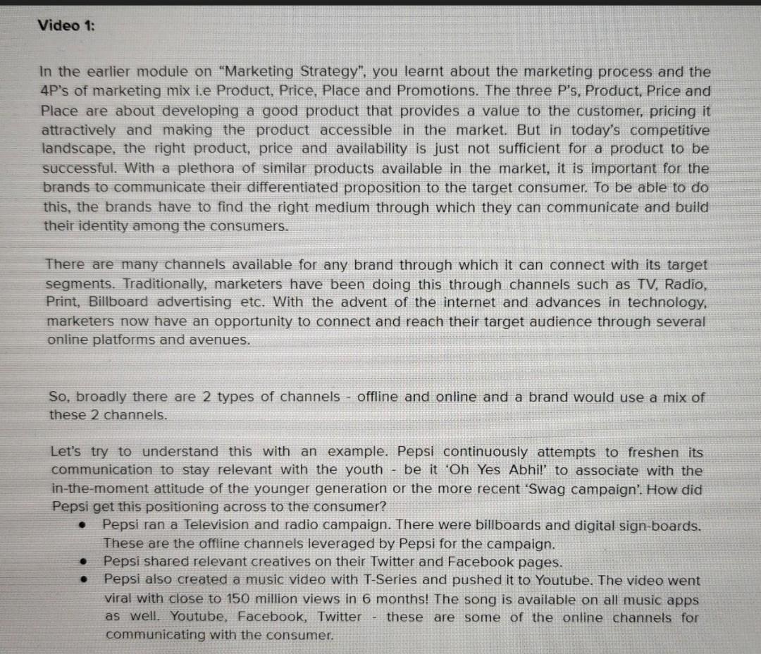  Create a 300 word platform text for video 1 reference Video