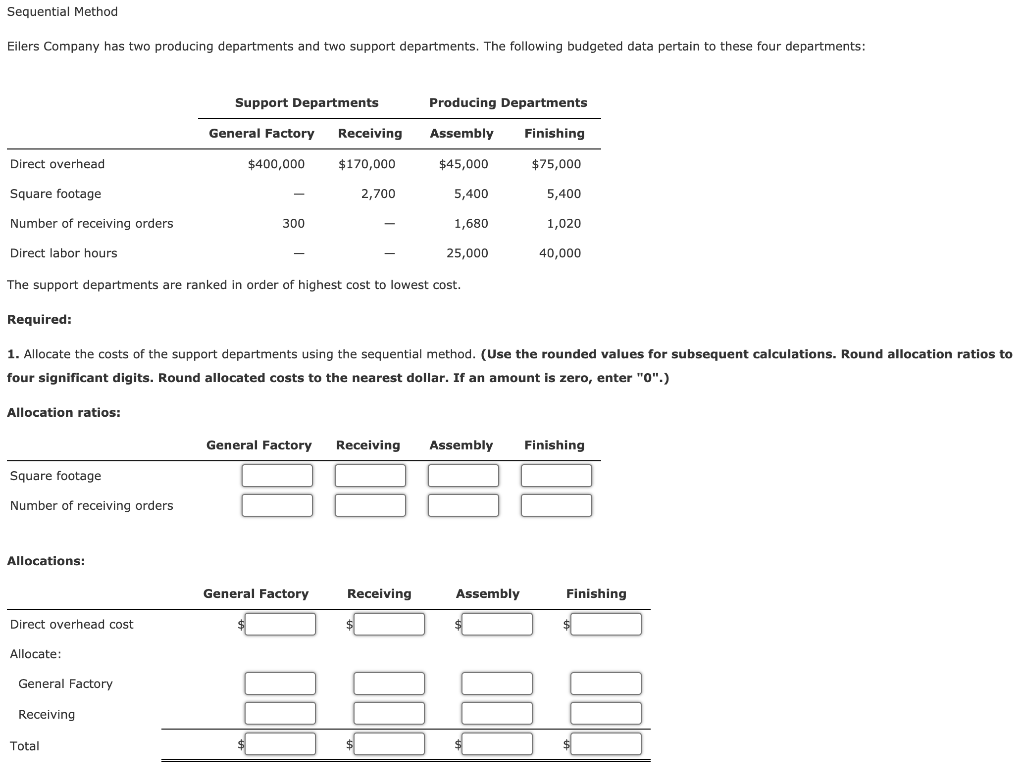 Sequential Method Eilers Company has two producing departments and two support