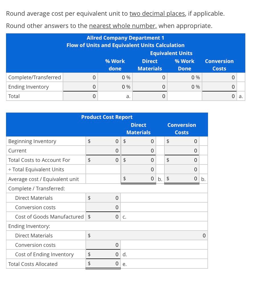 Equivalent Units and Product Cost ReportWeighted Average Method In its first month's