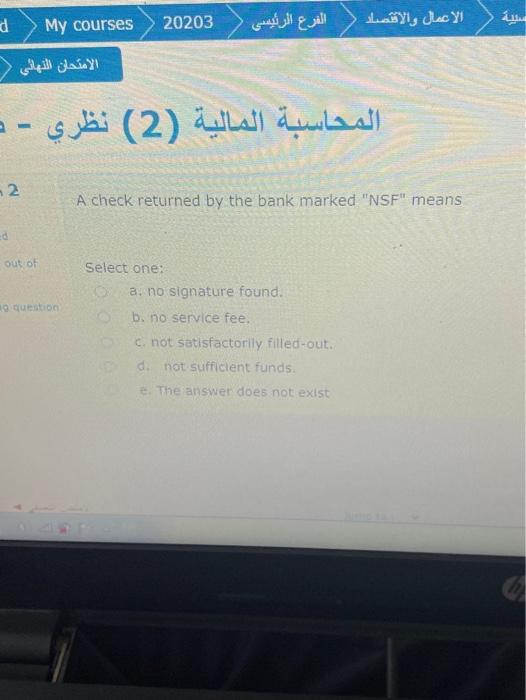  My courses 20203 ( (2) - A check returned by the