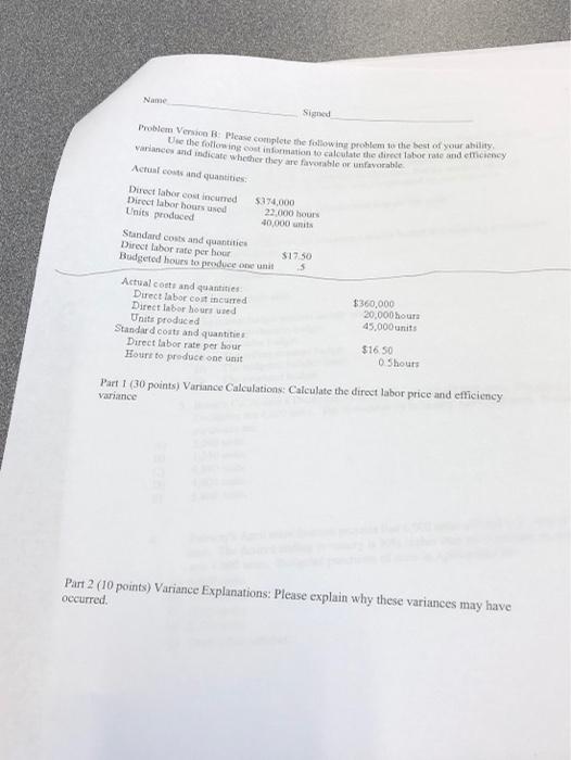  Name Signed Problem Vorben Mease complete the following problem to the