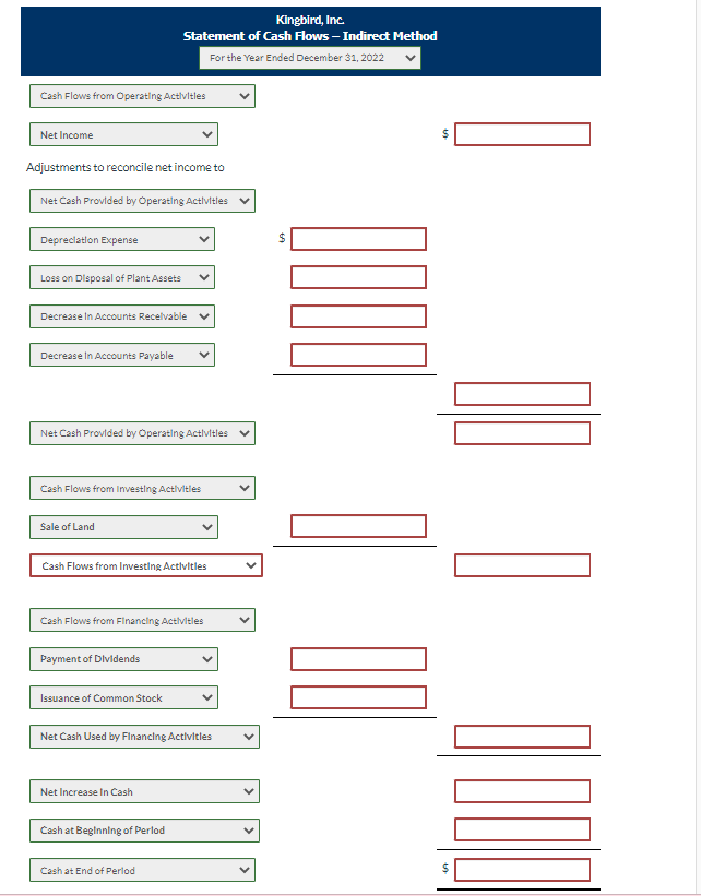 method. (Show amounts that decrease cash flow with either a - sign