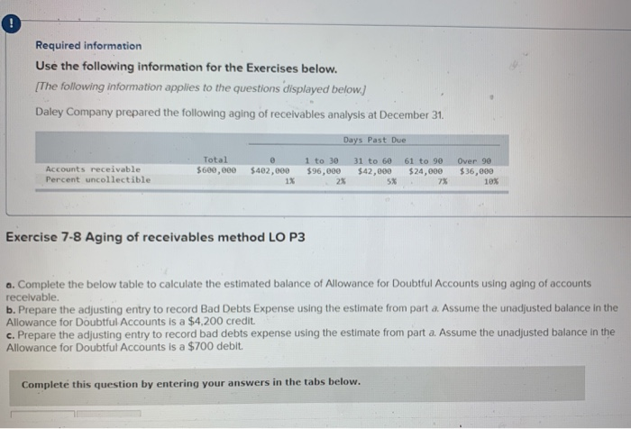 need help Required information Use the following information for the Exercises below.