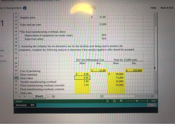 analysis Q5.1, FILE HOME INSERT PAGE LAYOUT Sign In Prepare a make-or-buy