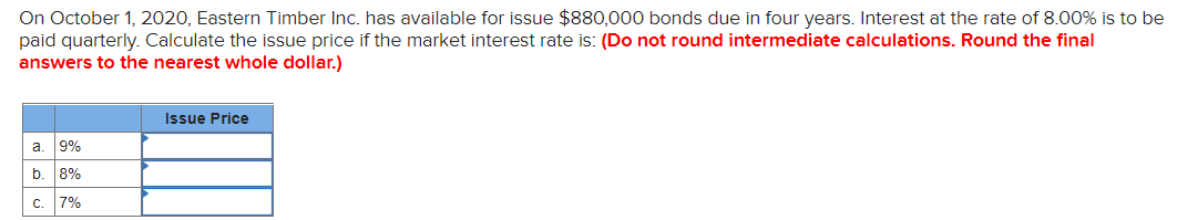  On October 1, 2020, Eastern Timber Inc. has available for issue