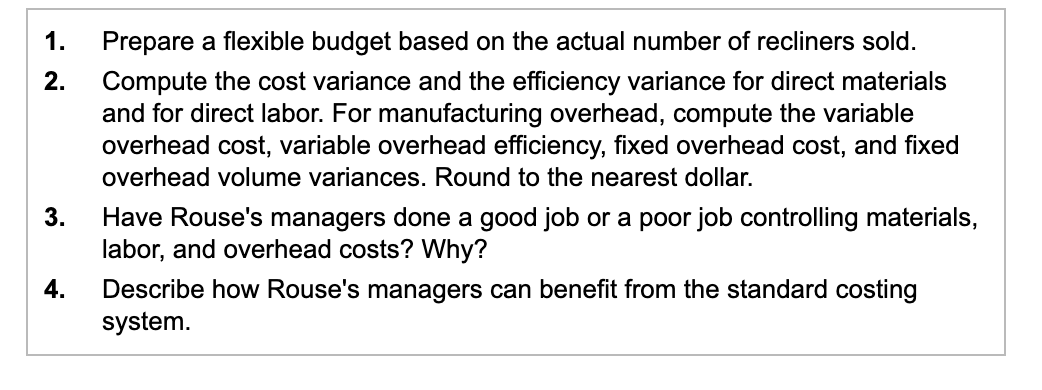 recliners) EA $ 480,200 51,000 50,987 Sales (1,000 recliners x $495 each)