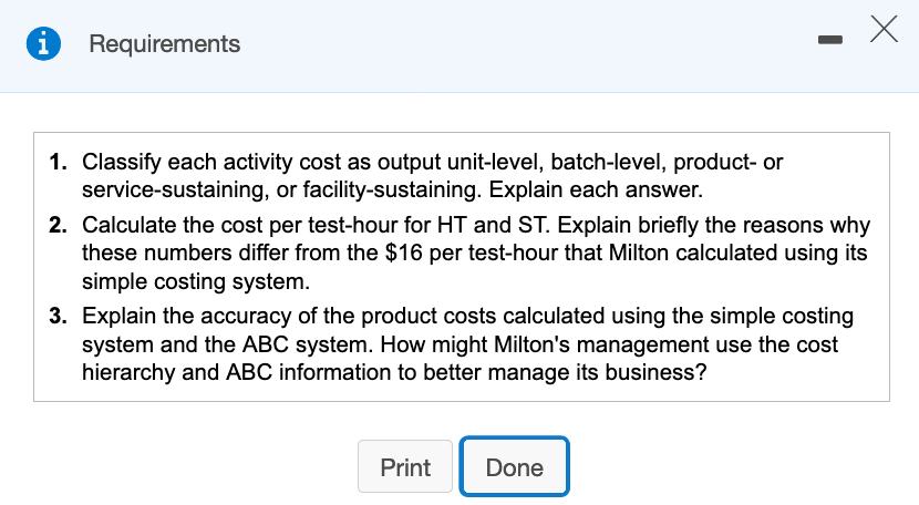 Milton aggregates all operating costs of $1,360,000 into a single overhead cost