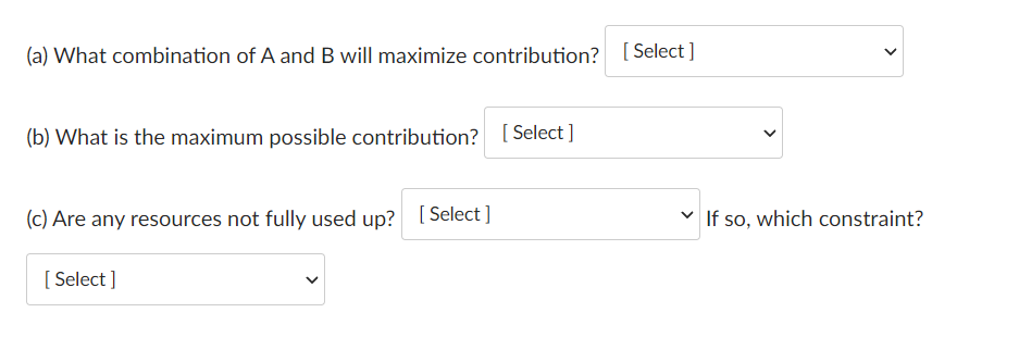 > (a) What combination of A and B will maximize contribution?