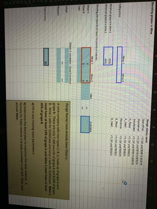  E Blending grapes in Wine . Range names used: Blend Plan