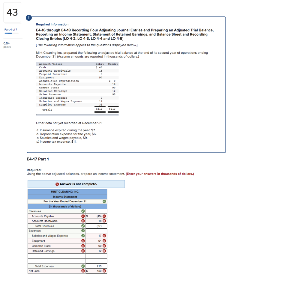 E4-16 through E4-18 Recording Four Adjusting Journal Entries and Preparing an Adjusted