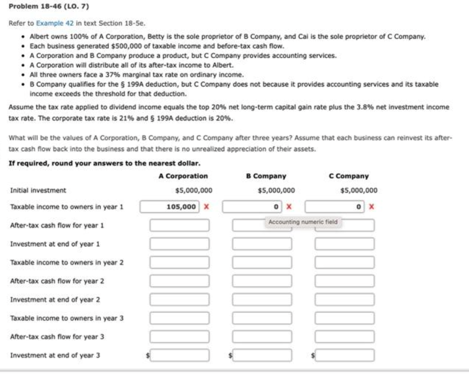 Problem 18-46 (LO. 7) Refer to Example 42 in text Section