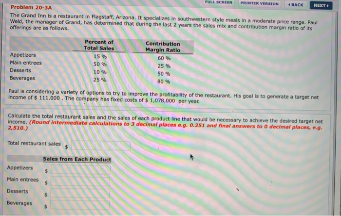  NEXT FULL SCREEN PRINTER VERSION BACK Problem 20-3A The Grand Inn