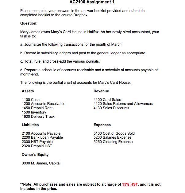 Please answer all questions AC2100 Assignment 1 Please complete your answers