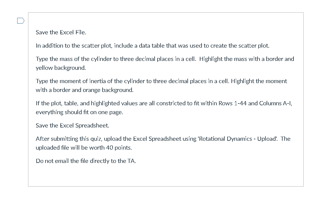  Save the Excel File. In addition to the scatter plot, include