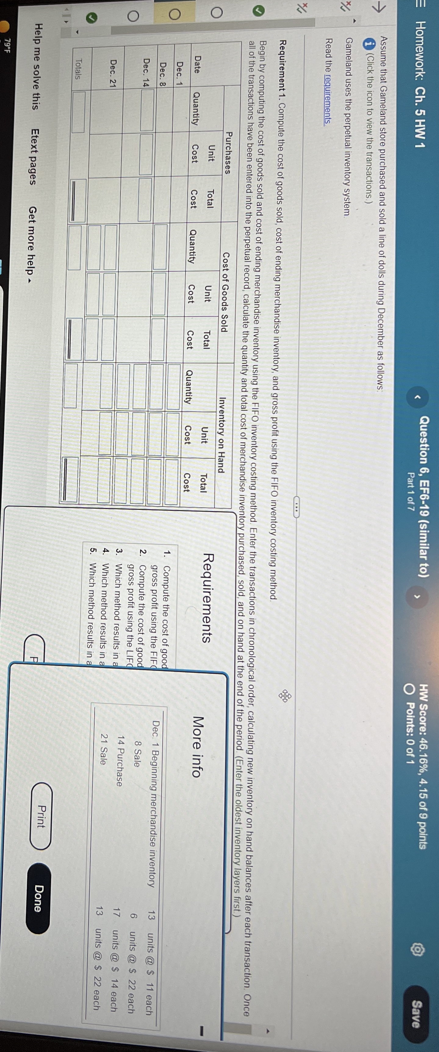  Homework: Ch.5 HW 1 Question 6, EF6-19(similar to) HW Score: 46.16%,4.15