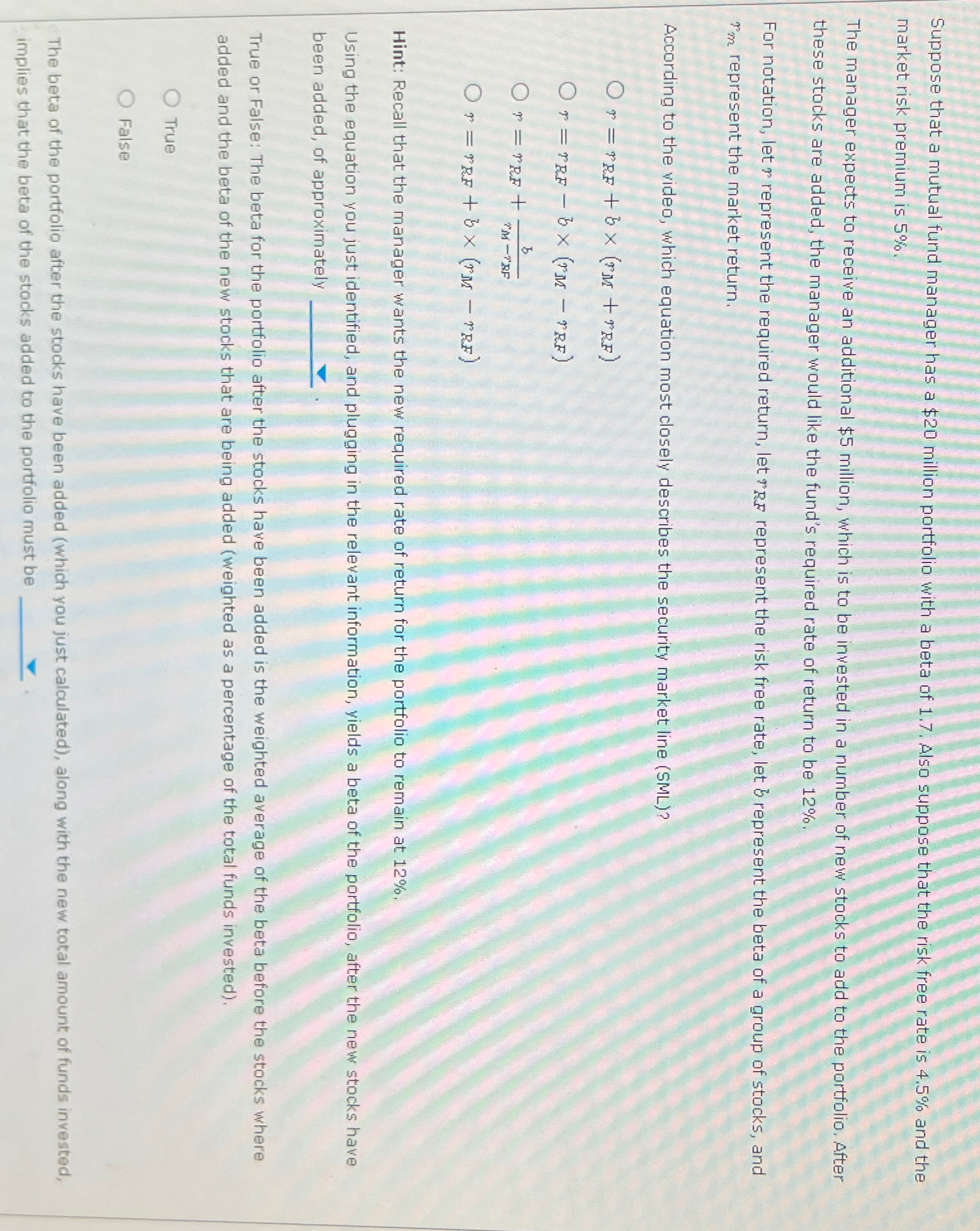  Suppose that a mutual fund manager has a $20 million portfolio