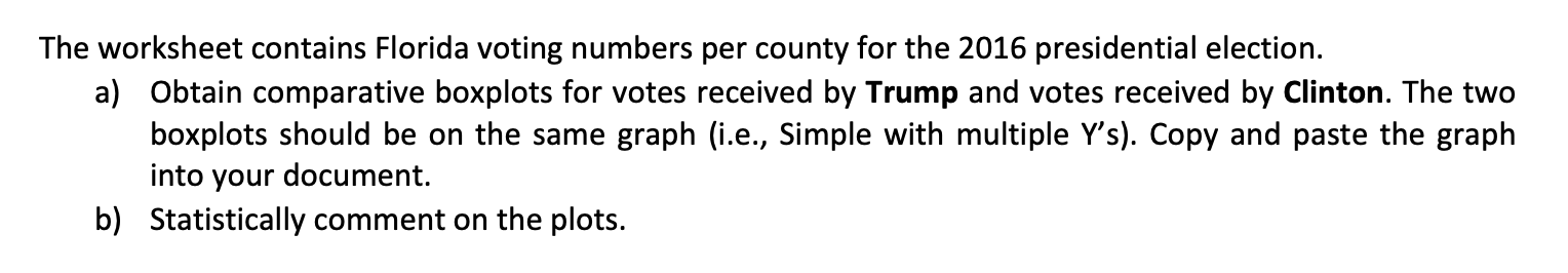 Please use minitab for this Data The worksheet contains Florida voting numbers