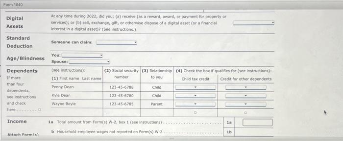 the Deans had the following receipts: Wanda was previously married to John