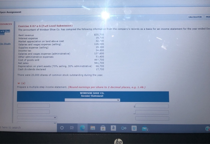  Open Assignment CALCULATOR ESOURCES by Study Exercise 4-07a-b (Part Level Submission)