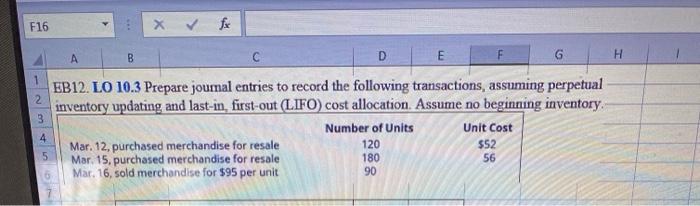  F16 x & fx A B D E G H 2