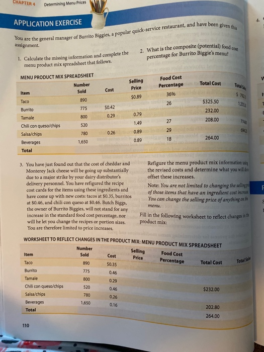  CHAPTER 4 Determining Menu Prices APPLICATION EXERCISE wick-service restaurant, and have