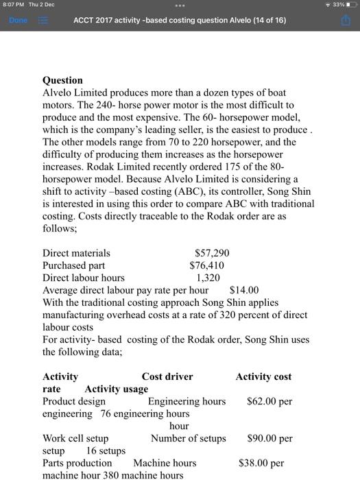  8:07 PM Thu 2 Dec 33% Done ACCT 2017 activity-based costing