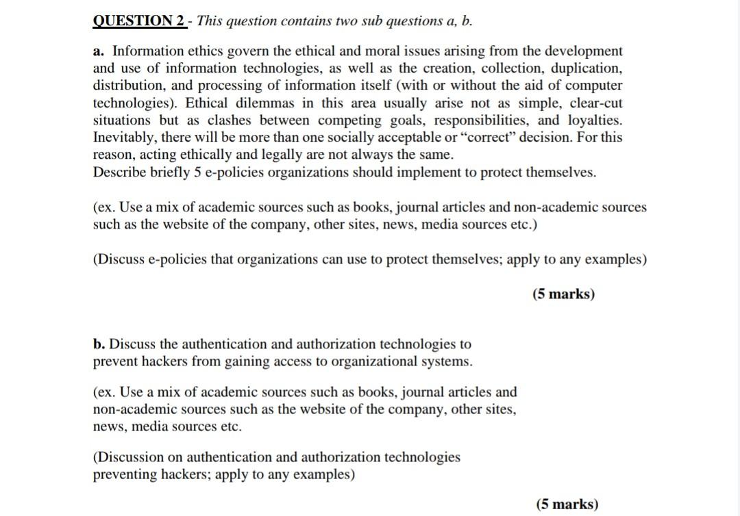  QUESTION 2 - This question contains two sub questions a, b.