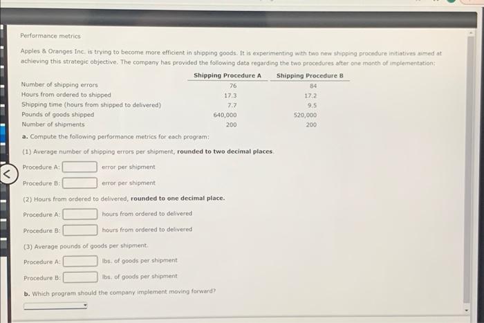  Performance metrics 9.5 Apples & Oranges Inc. is trying to become