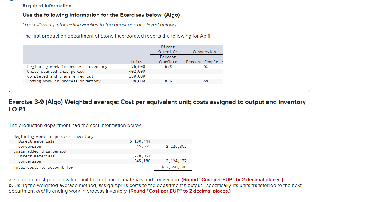 Explain how you find EUP. thanks Required information Use the following information