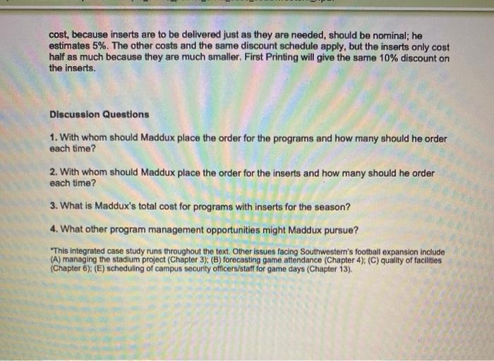 questions on the discussion section to accompany CHAPTER 12: Inventory Management The