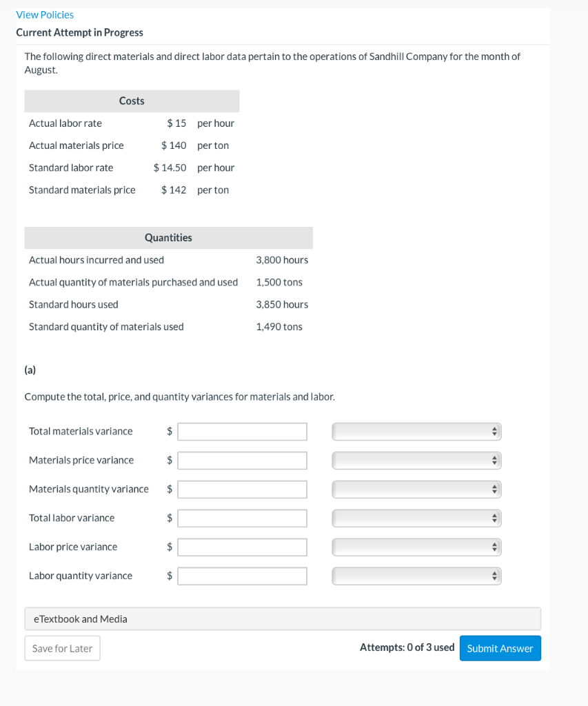 Question 6 The following direct materials and direct labor data pertain to