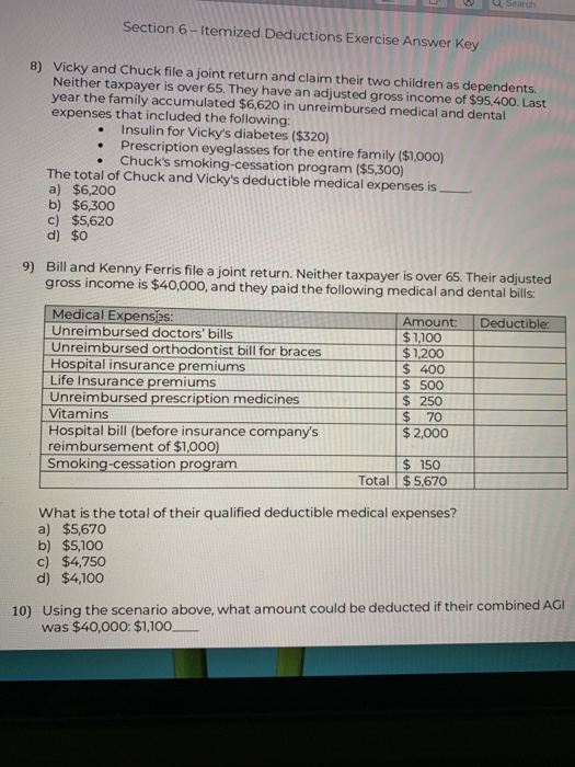 Help me choose the correct answer. Section 6 - Itemized Deductions