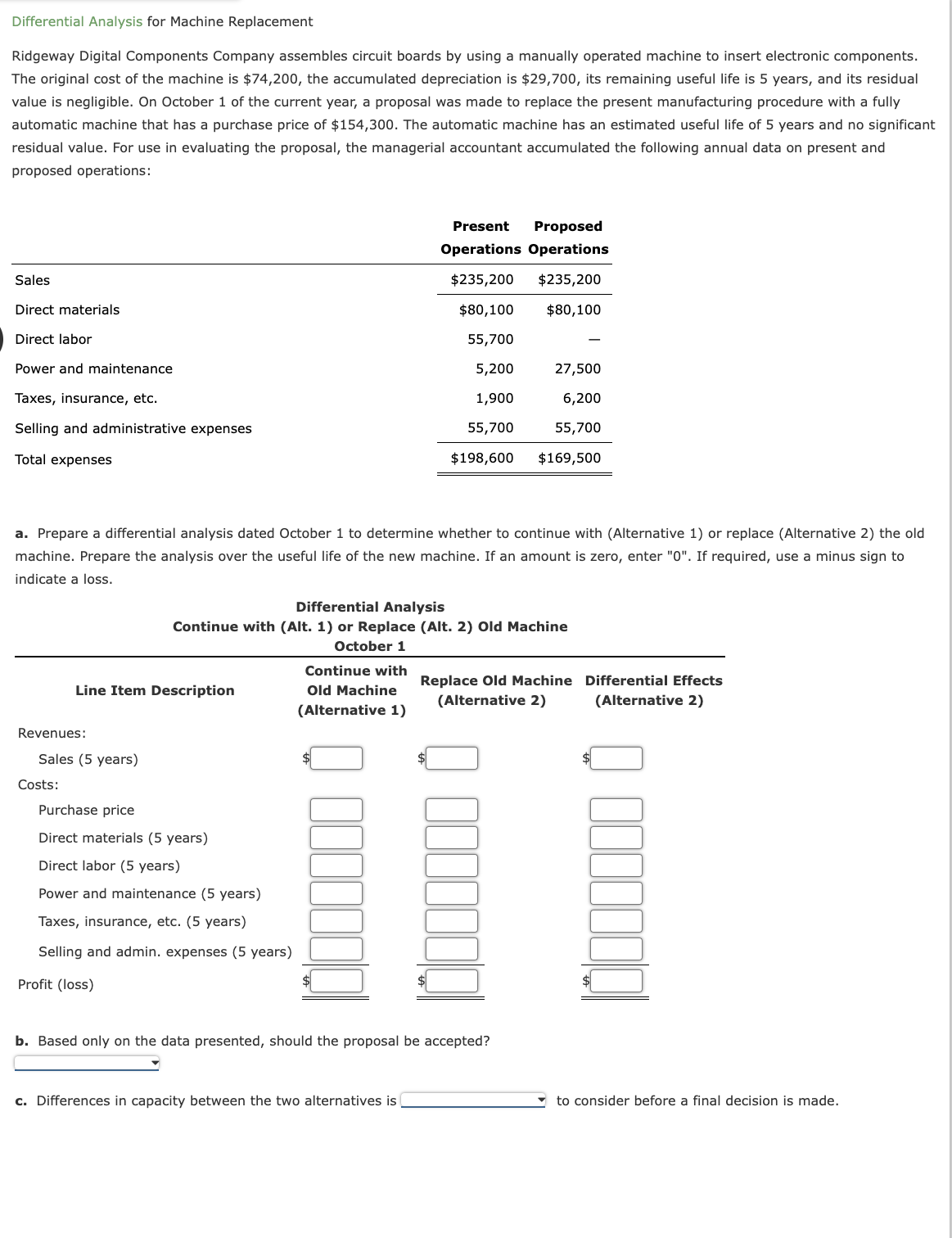  Differential Analysis for Machine Replacement Ridgeway Digital Components Company assembles circuit