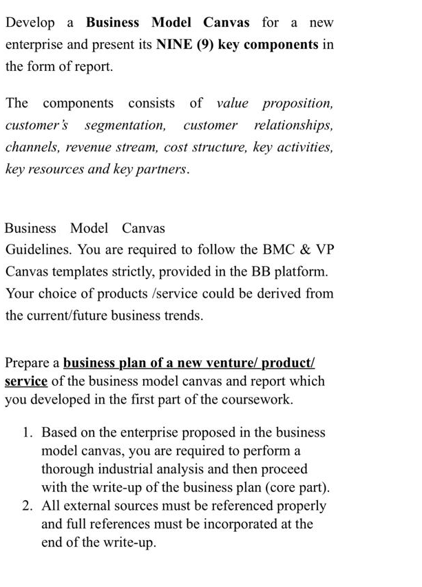 Develop a Business Model Canvas for a new Unique Business and prepare
