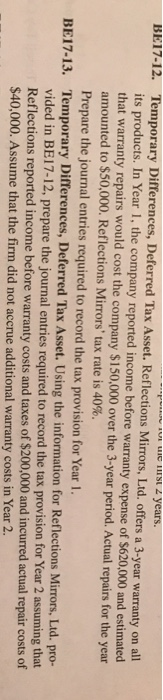 BE17-12. VE WICHSt 4 years. Temporary Differences, Deferred Tax Asset. Reflections