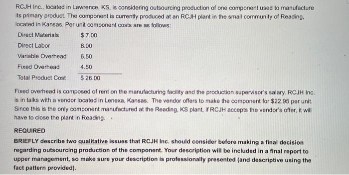  The answer should be a brief explanation RCJH Inc., located in