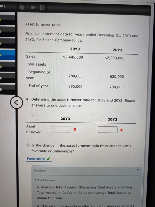  on) Asset turnover ratio Financial statement data for years ended December