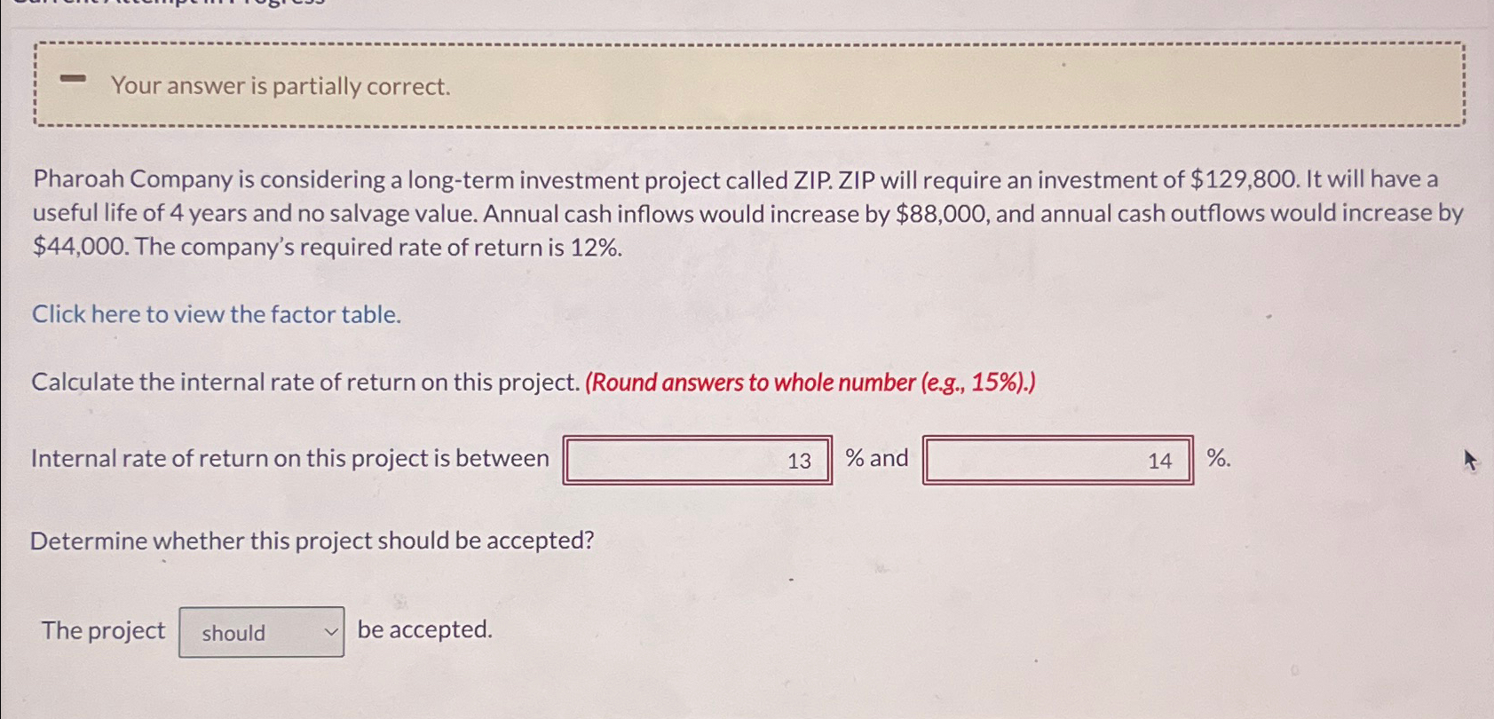  Your answer is partially correct. Pharoah Company is considering a long-term