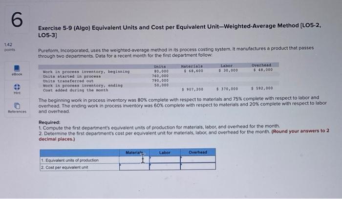  6 Exercise 5-9 (Algo) Equivalent Units and Cost per Equivalent Unit-Weighted