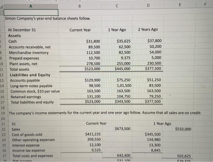 Show explanation on how to do each one through excel Example: Current