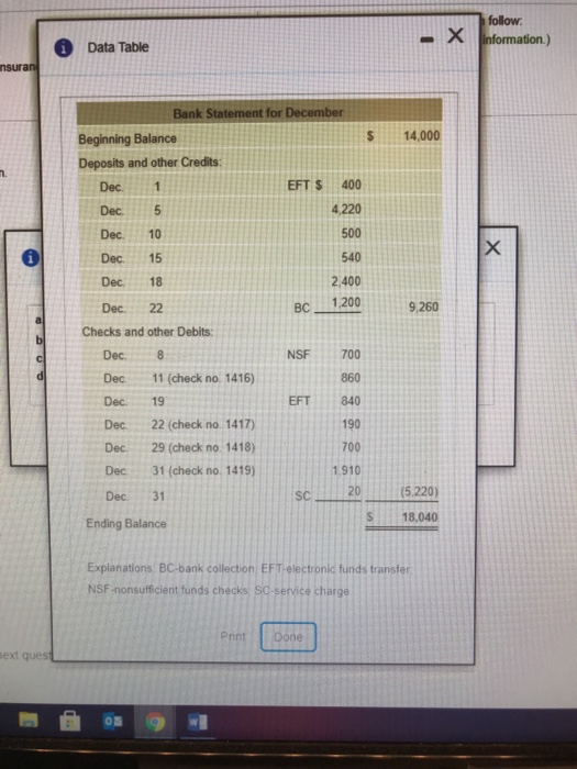 Journalize any required entries from the bank reconciliation Print Done next question