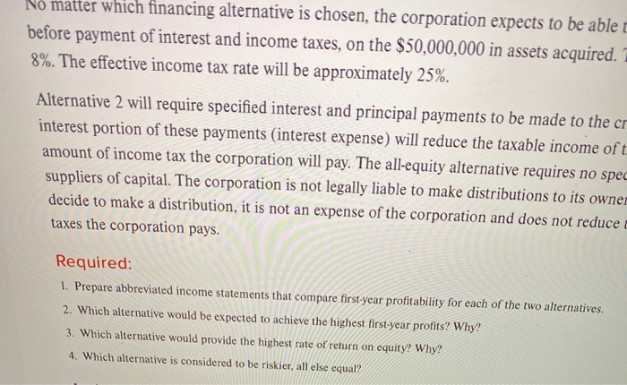 equity decision. When funds are required to obtain assets, should debt or