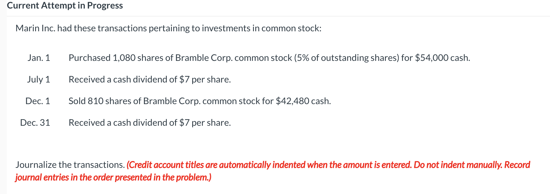  Current Attempt in Progress Marin Inc. had these transactions pertaining to