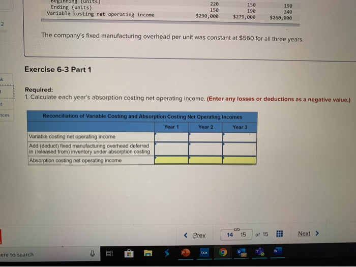 Absorption and Variable Costing Net Operating Incomes (LO6-3] The following information applies