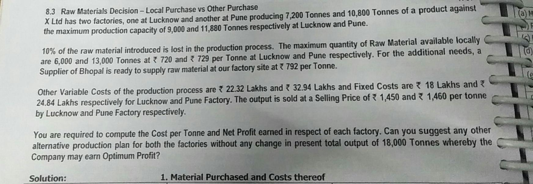  answer all (a) M 8.3 Raw Materials Decision - Local Purchase