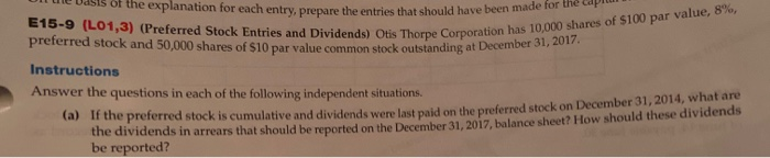 the dividends in arrears that the questions in each of the following