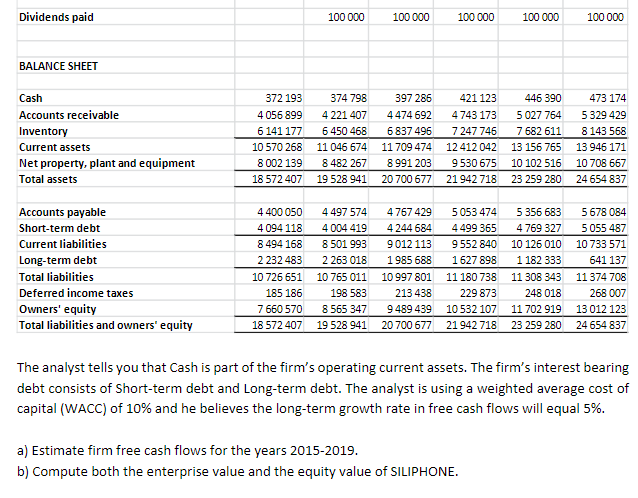 pro-forma income statements and balance sheets for the years 2015-2019 for the