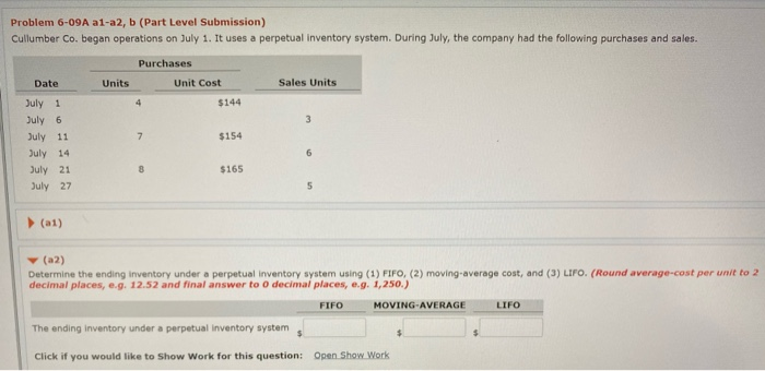 Problem 6-09A a1-a2, b (Part Level Submission) Cullumber Co. began operations