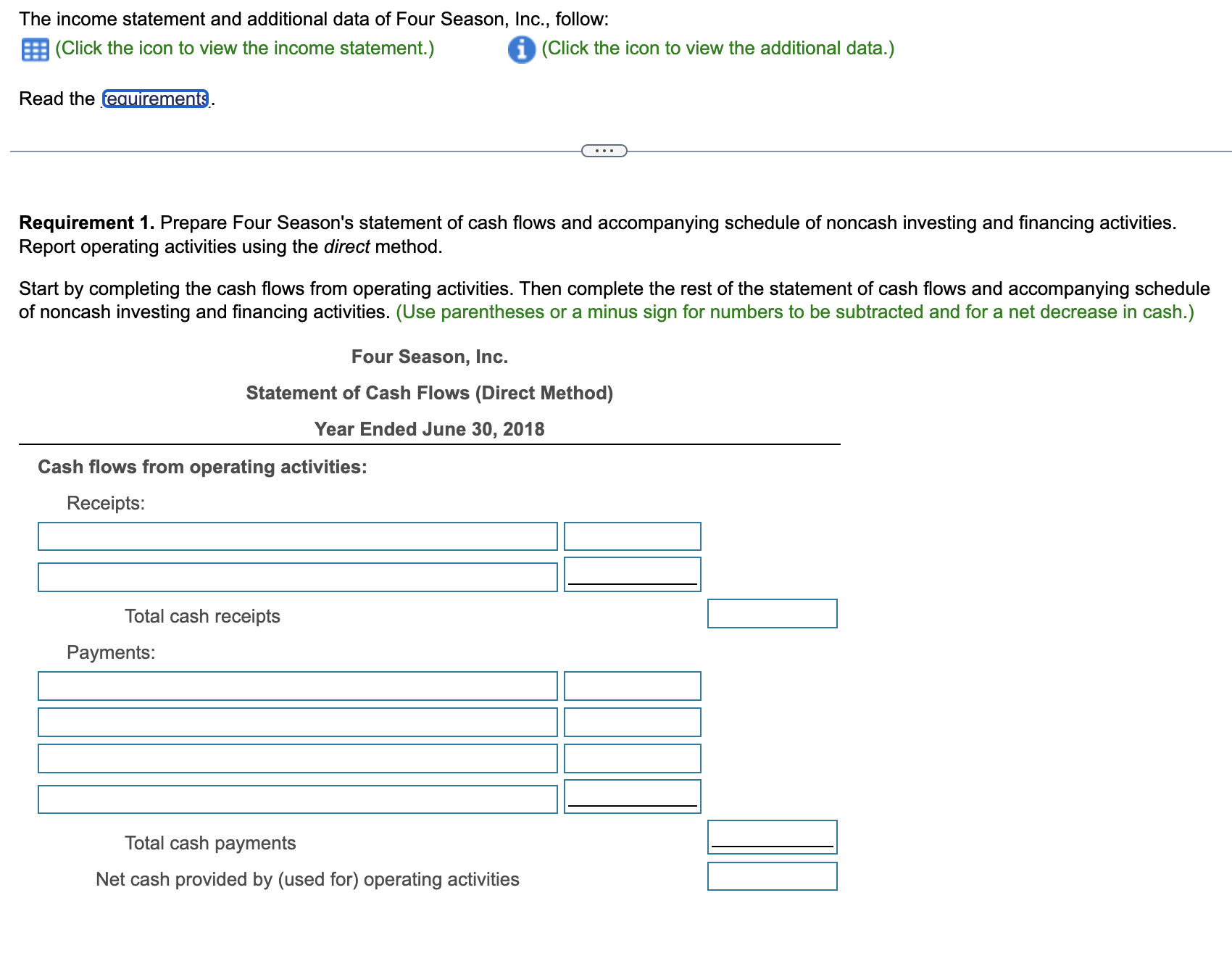  Please answer both questions (requirements 1 and 2) 1.Prepare Four Season's